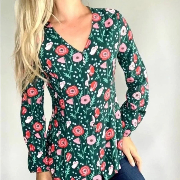 Matilda Jane Womens X-Small Long Sleeve Blouse Green Pink Floral - Picture 1 of 6